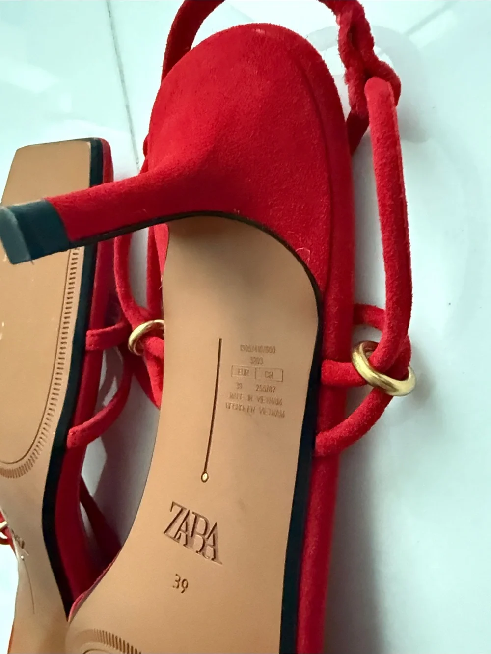 ZARA Red Strappy Square-Toe Wrap Sandals - Picture 7 of 8